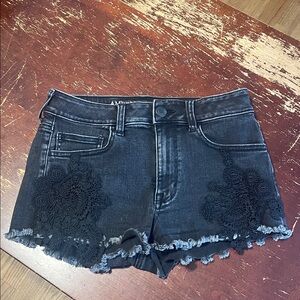 American Eagle Outfitters Black Denim Lace Hi-Rise Shortie size 8
